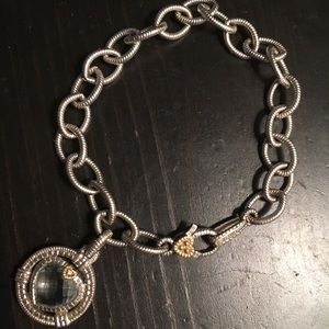 Judith Ripka Blue Topaz SS Charm Bracelet